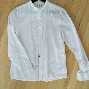 Mango White Mandarin collar linen textured shirt. Gender neutral age 13/14
